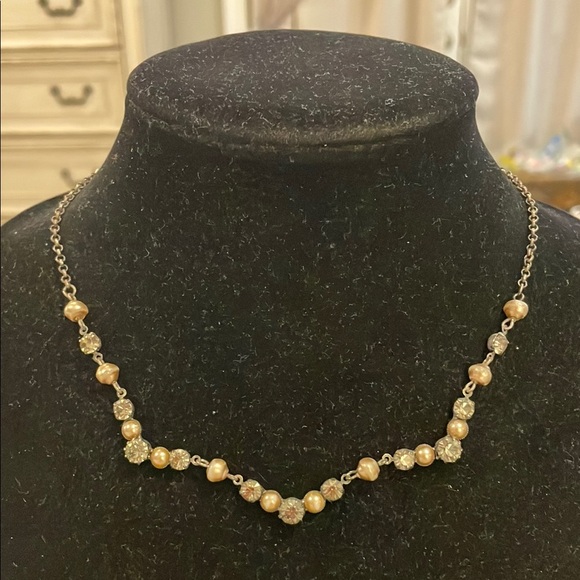 Jewelry - Vintage Silver Tone Rhinestone Beaded Choker Collar Statement Necklace